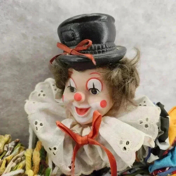 YoYo Clown Handmade Toy Vintage Retro 1960s‎ Fabric Pinwheel Circles Posable X2 - Picture 2 of 7